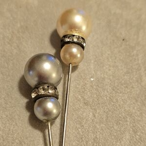Elegant Gray Pearl and White Pearl Vintage Hat Pins